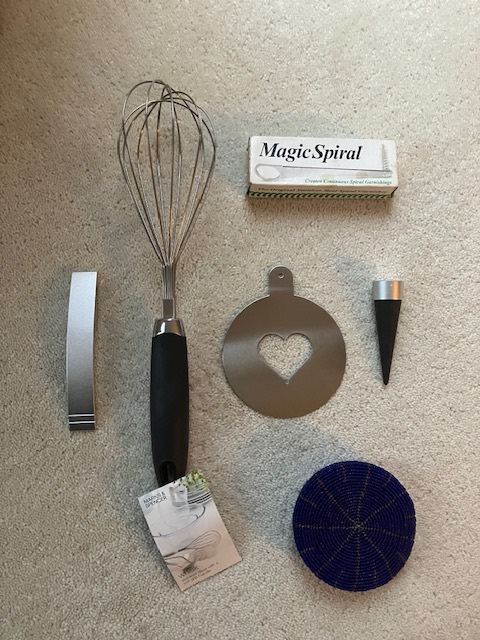 Kitchen gadgets: Magic Spiral/Bottle Opener/Wine Stopper/Coasters/Whisk/Coffee Stencil