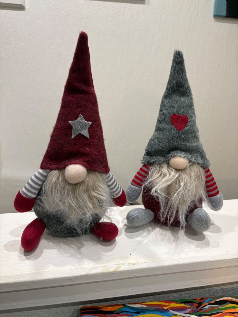 Pair of Christmas Gnomes – Red & Grey, As Good As New