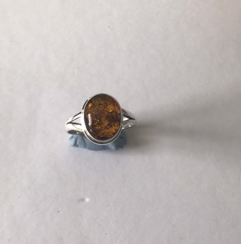 Amber silver ring (L)