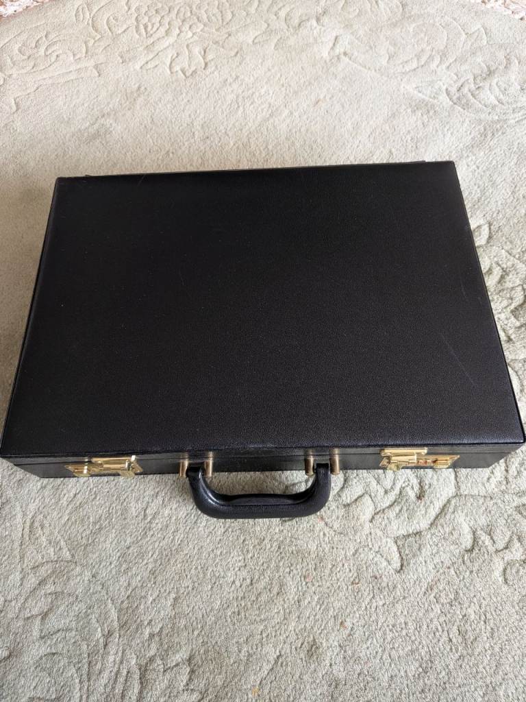 Black Leather Briefcase with Combination Locks – Good Condition