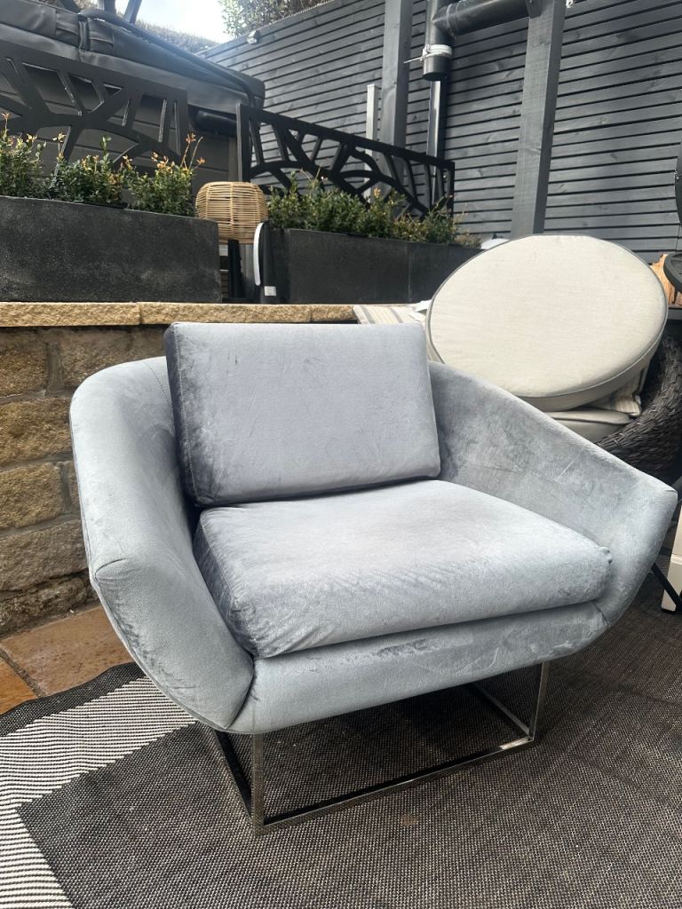 Large grey velvet tub chair 