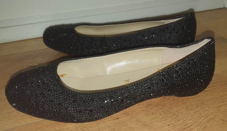 Womens Black Gem Embellished Diamonte Flat Ballet Pumps Shoes 41 7