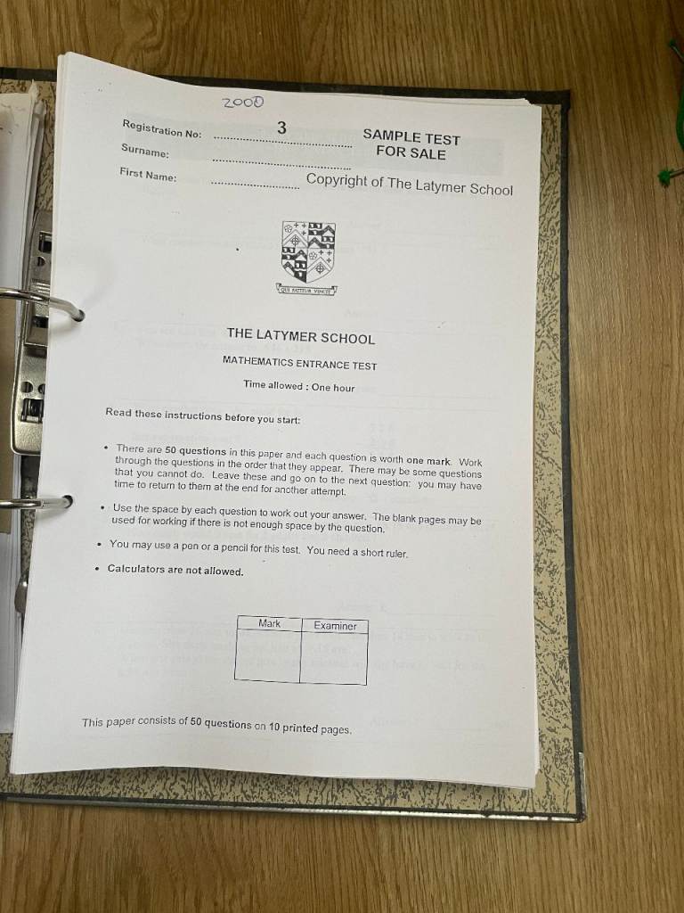 LATYMER SCHOOL - 11 PLUS MATHS PAPERS & answers year 1998-2011