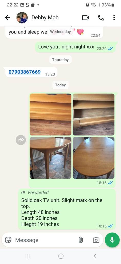 TV unit size in picture.  Kitchen Table