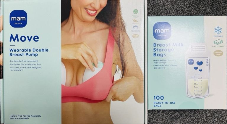 MAM Move Wearable Electric Double Breast Pump With 100 Breast Milk Storage Bags