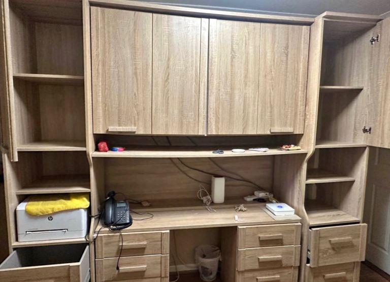 Large Wooden Office Desk Unit with Storage and Shelves (can deliver)