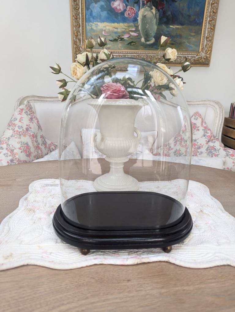 Antique Glass Display Dome with Black Wooden Base – Good Condition