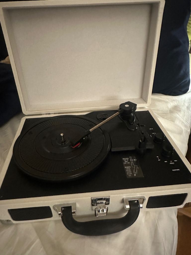 Portable White Record Player 