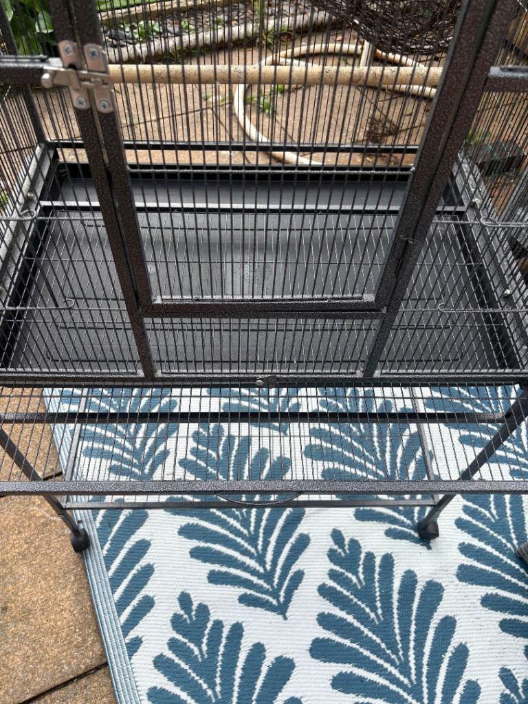 Large Black Metal Bird Cage with Stand and Wheels