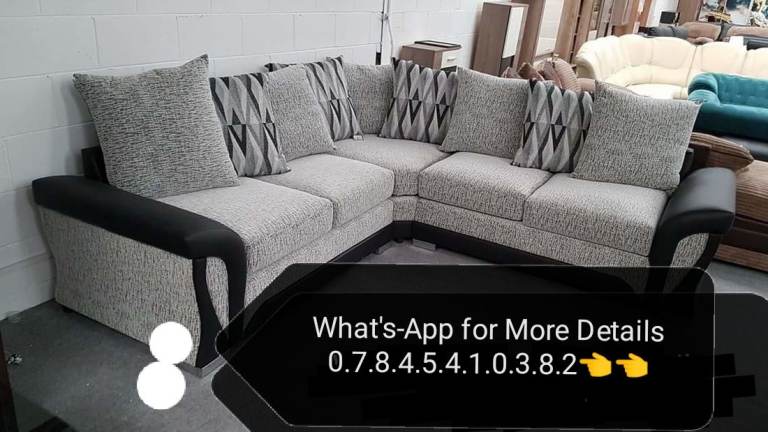 Modern Grey Corner Sofa with Cushions
