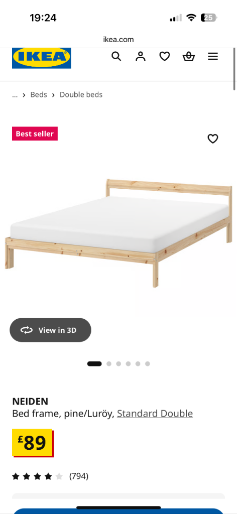IKEA Wooden Double Bed Frame Neiden