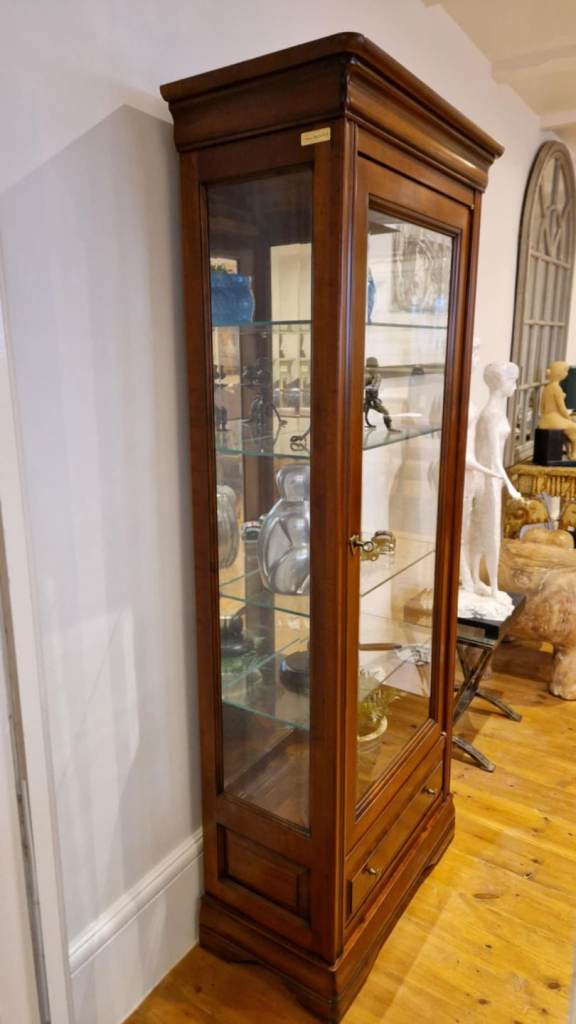 Stunning glazed shelved Ernest Menard display cabinet with drawer 