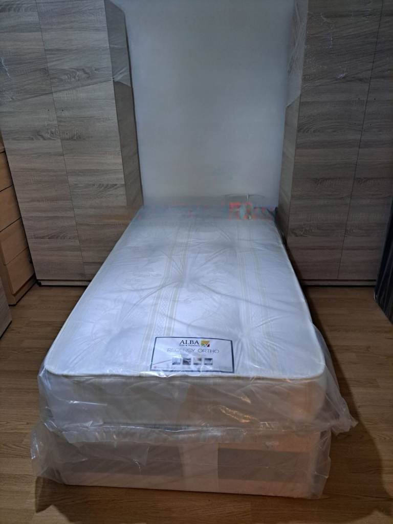 Single Divan Bed with ALBA Mattress – Excellent Condition, New Packaging