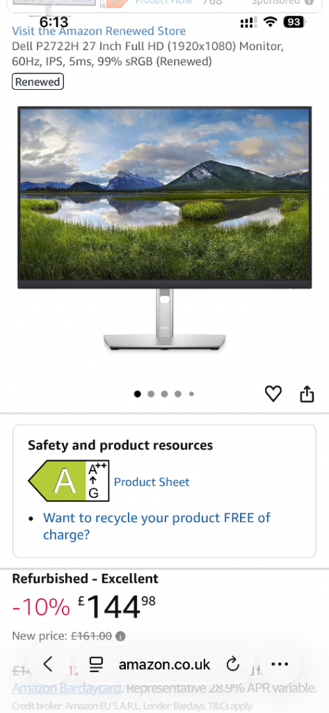 MUST GO: Dell P2722H 27-inch Full HD Monitor – Silver/Black, 100% Condition