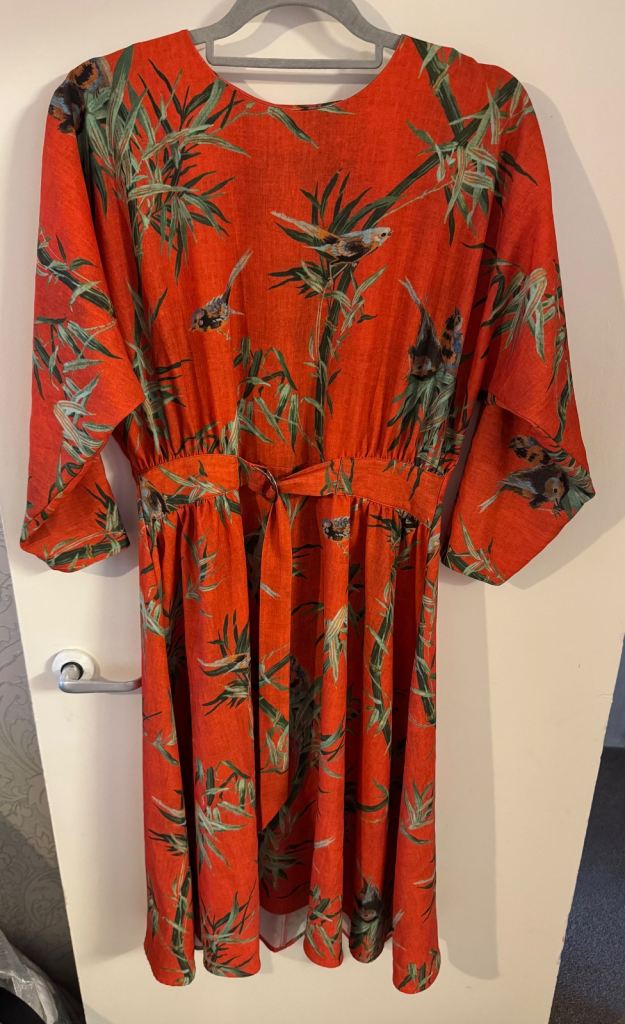 Warehouse Barbican Songbird Tropical Print Midi Dress Size Uk 12