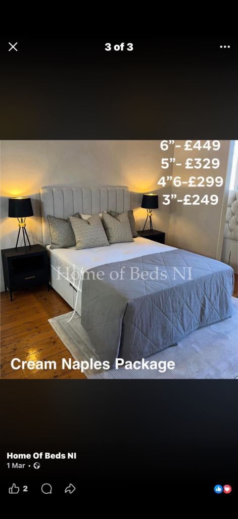 Cream Naples Bed Frame Package - Various Sizes Available