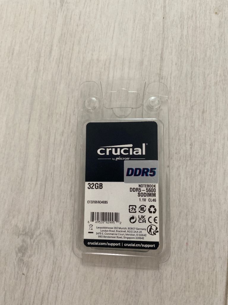  RAM | CT32G56C46S5 Crucial DDR5 32GB 5600MHz SODIMM RAM PC5-44800 1.1V Laptop Memory