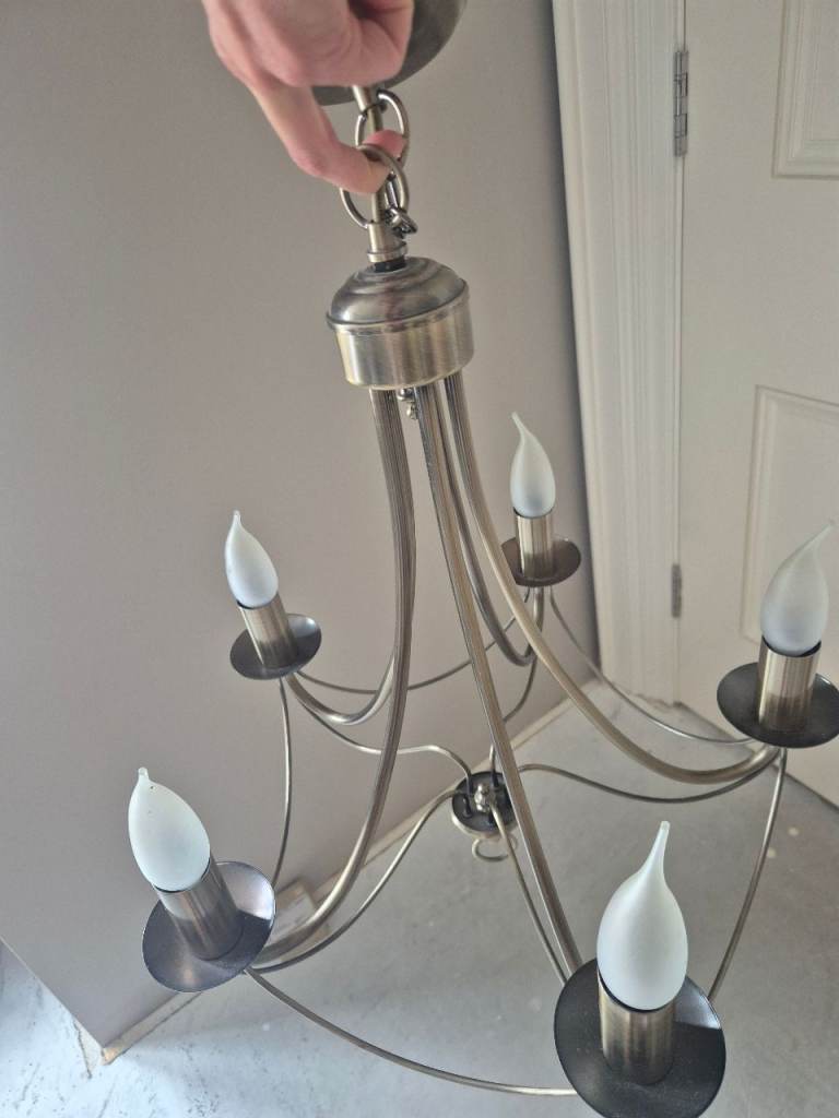 Antique Brass Chandelier with 5 Candle Bulbs – Good Condition