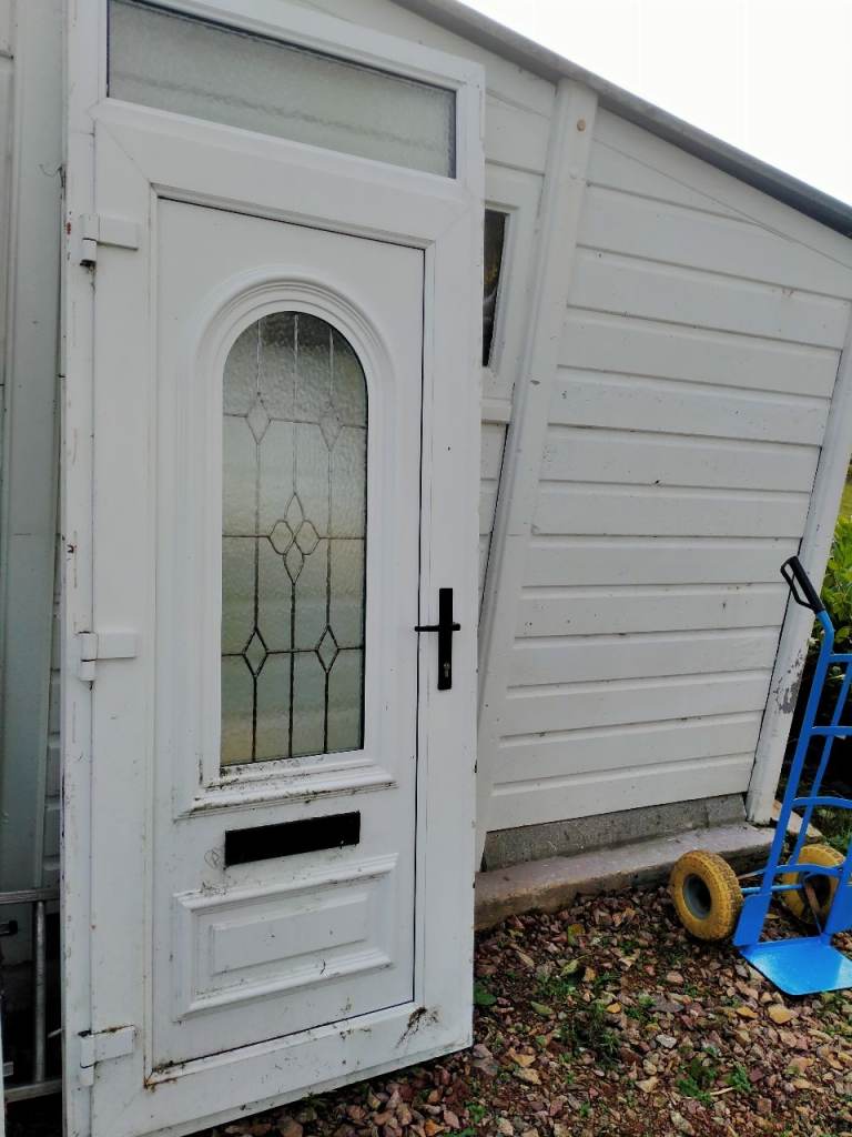 White uPVC External Door with Glazed Panel and Letterbox