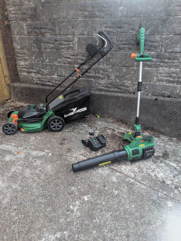 Hawkesmoor cordless mower , strimmer and blower excellent condition used once , now got AstroTurf 