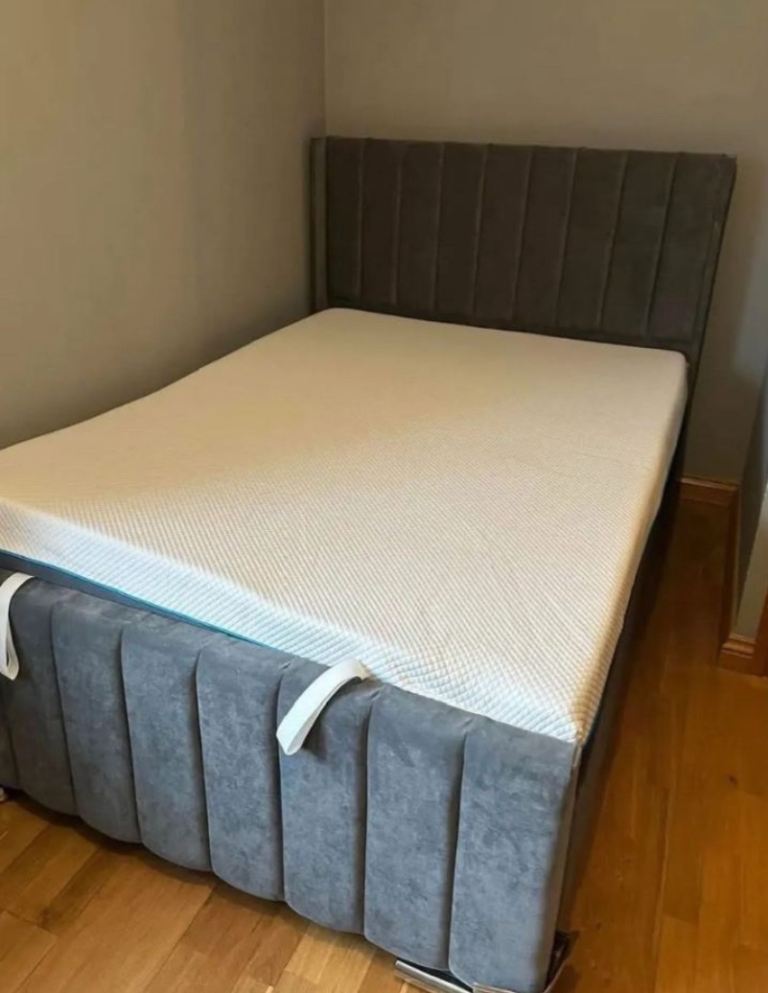 Grey velvet double ottoman bed frame