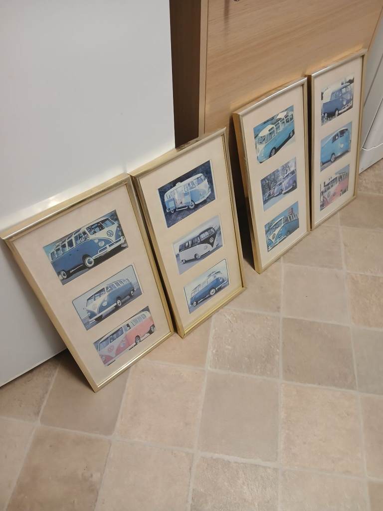 4 framed photos of vw camper vans