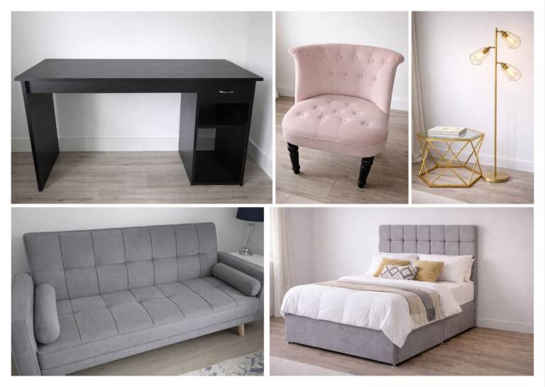 Full Furniture Bundle, 4 Drawer Divan Bed Frame, Sofa Bed, Desk, Chair, Lamp, Table, £180