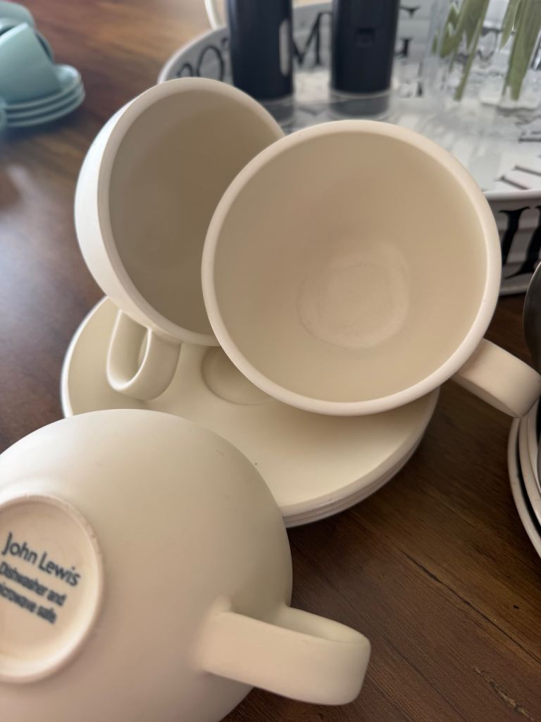 John Lewis Ceramic Cups and Saucers - Multicoloured, As Good As New