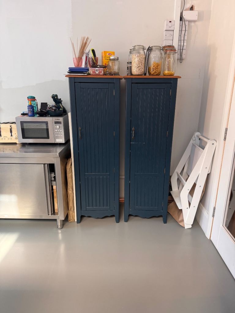 Pair of Blue Kitchen Storage Cabinets – Good Condition
