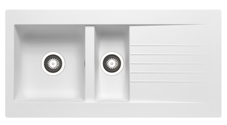 1.5 Bowl Inset White Composite Kitchen Sink with Reversible Drainer (Brand New)