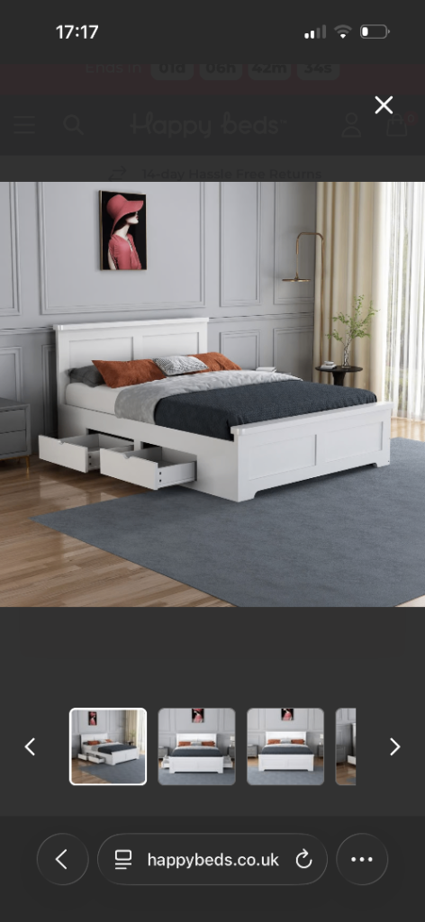 Conway White Kingsize Bed Frame with Storage Drawers – As Good As New