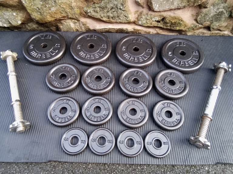 image for 37KG Steel 1 Inch Weight Plates and Dumbbells