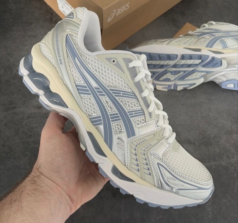 ASICS GEL-KAYANO 14 Trainers – White & Light Blue, Brand New