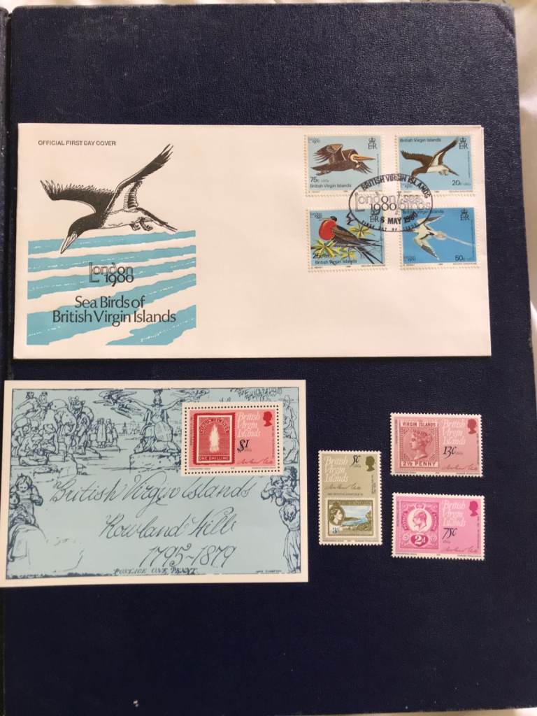 Old stamps British Virgin Islands 1979/80 1st day cover & Rowland Hill mint never hinged stamps