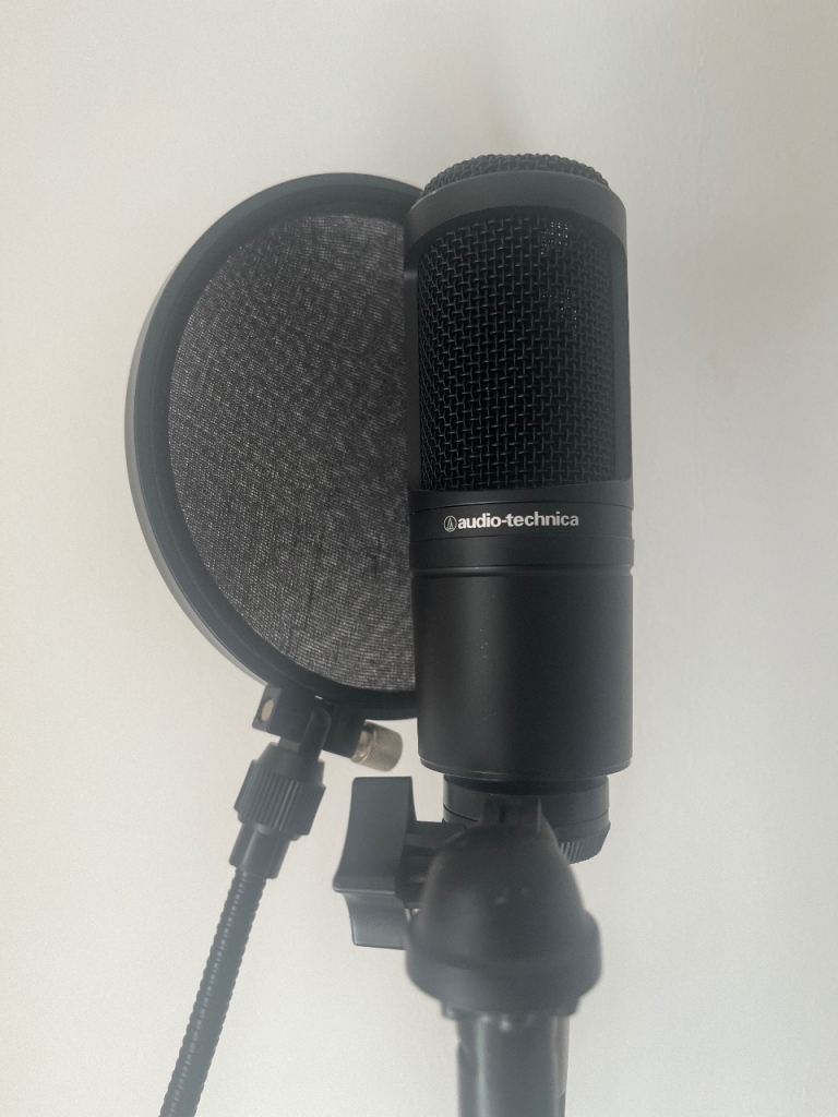 Audio Technica AT2020 Microphone with Stand and Pop-Shield