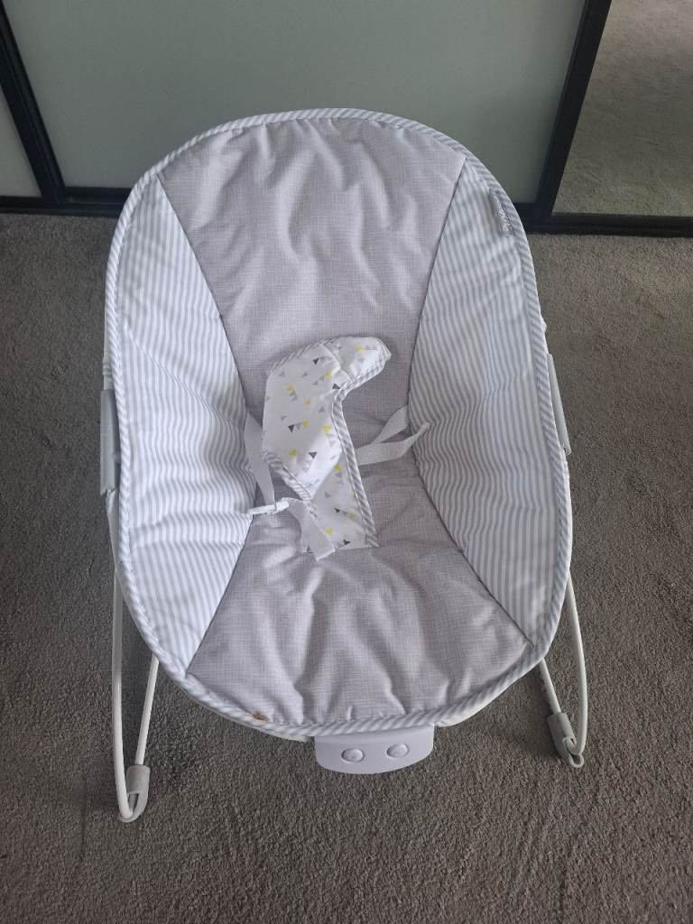 Baby Bouncer Chair - Grey and White Striped, As Good As New