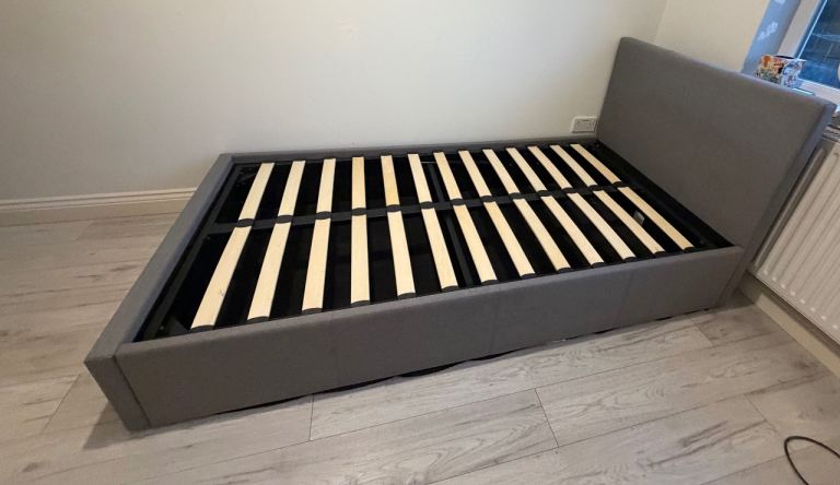 Single Ottoman Storage Bed Grey Fabric - As good as new