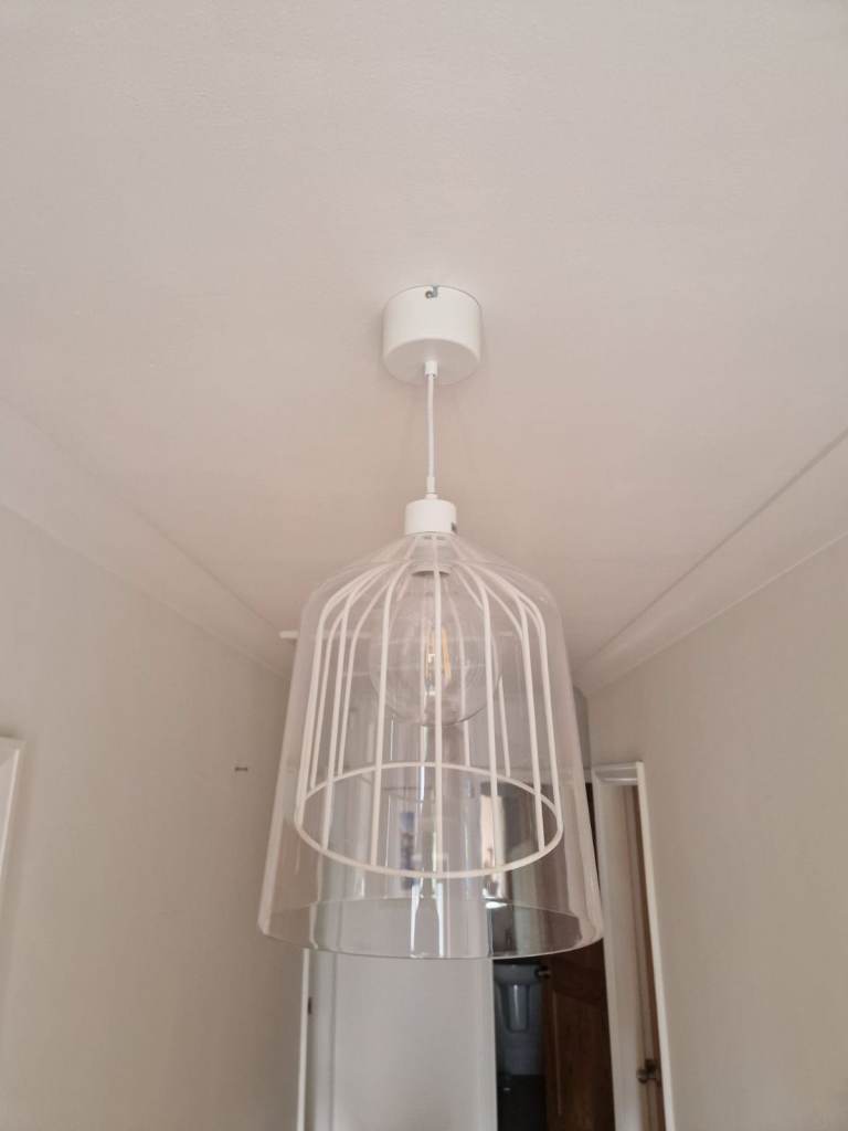 £10 each - Pendant ceiling lights x2 cream colour with clear shade.
