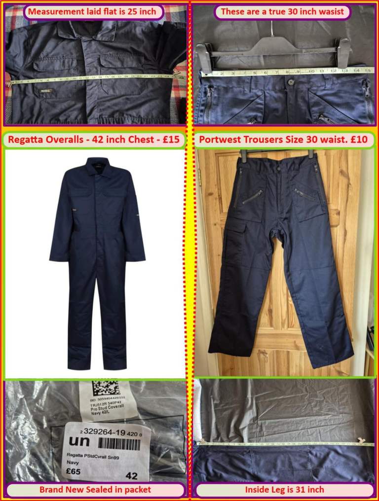 Overalls Boiler Suit Size 42 inch or Work Trousers size 30 inch.