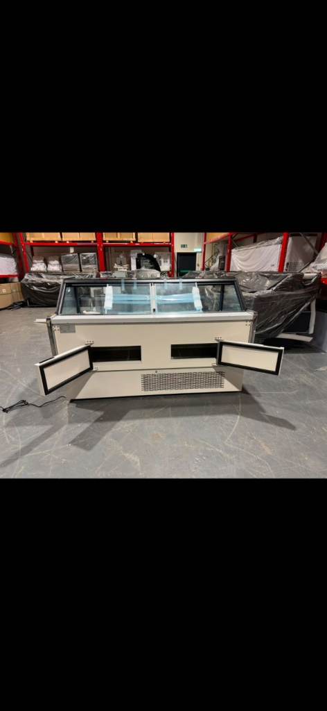 Deli butcher display counter fridge straight front glass 2m new