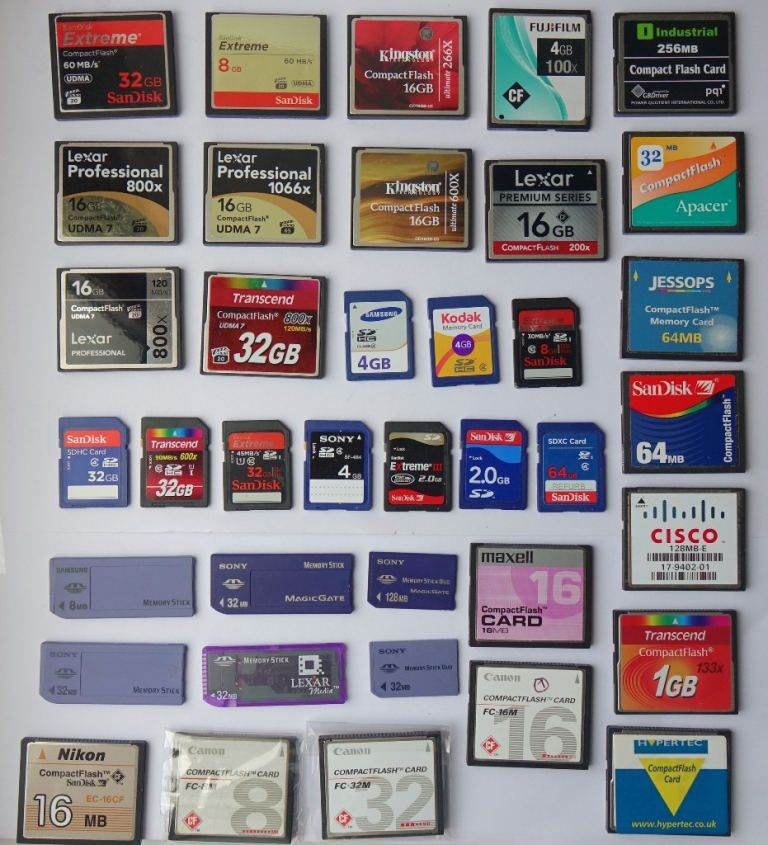 Memory Card for Digital camera SD, SD-HC, CF Compact Flash, Memory Stick Pro Duo Micro SD