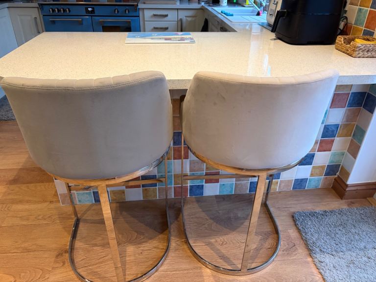 Bargain Two luxury  bar stools brushed velvet feel 