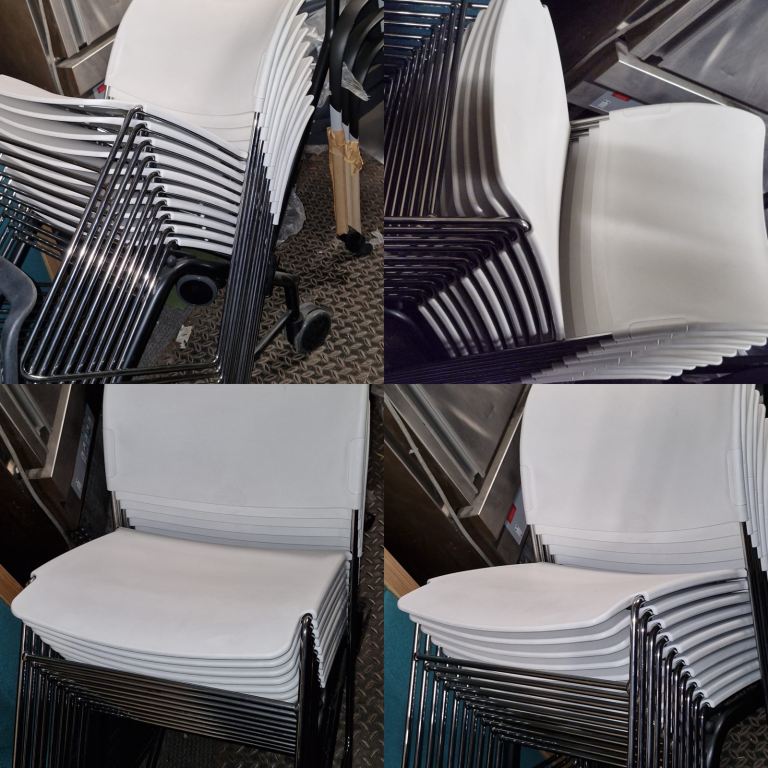 Stackable plastic and chrome conference chairs (20 available)
