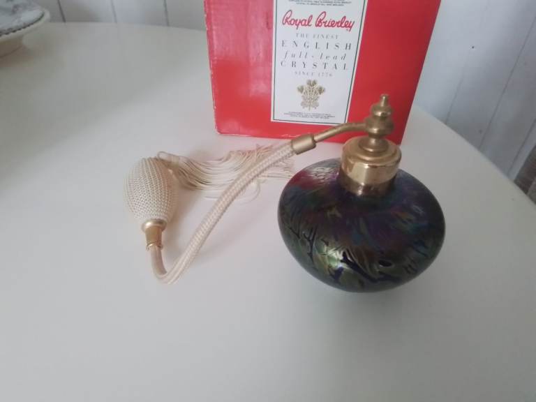 Perfume Bottle Royal Brierley Art Iridescent Glass In Original Box (Vintage) Never Used 