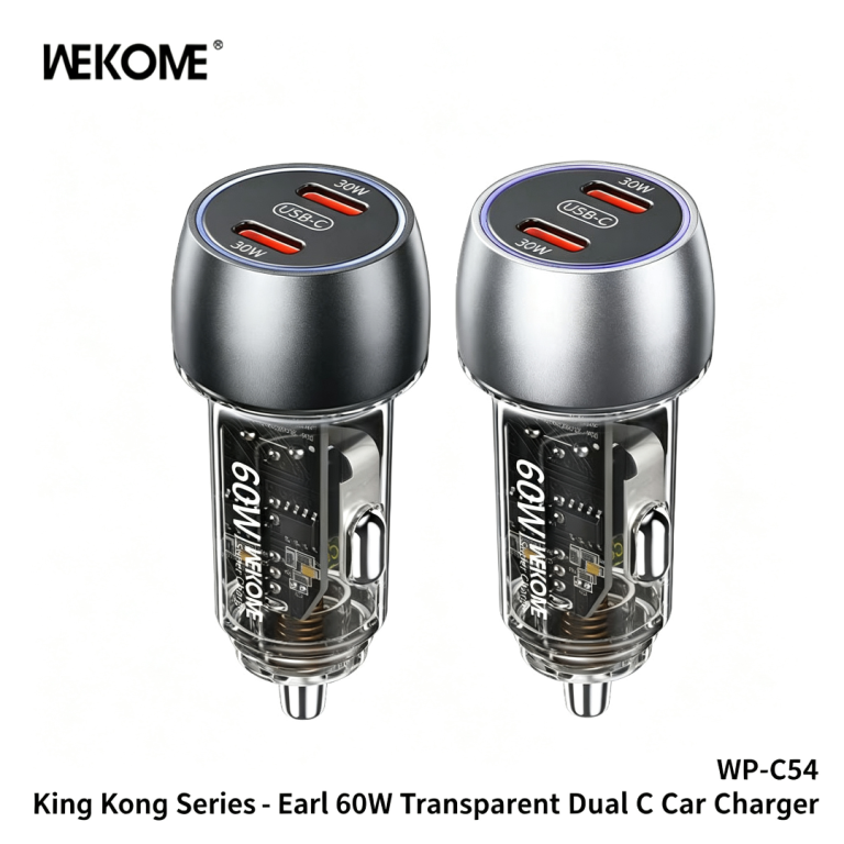 Brand New 60W Dual USB-C Fast Car Charger - Transparent Cyberpunk Design