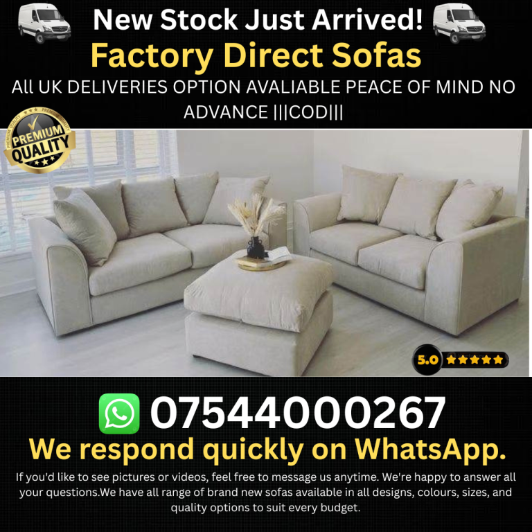 New Stock - Factory Direct Fabric Sofas - Beige
