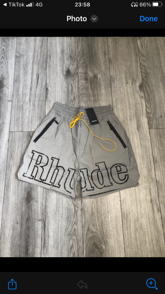 Rhude Grey Reflective Shorts with Yellow Drawstring – New with Tags