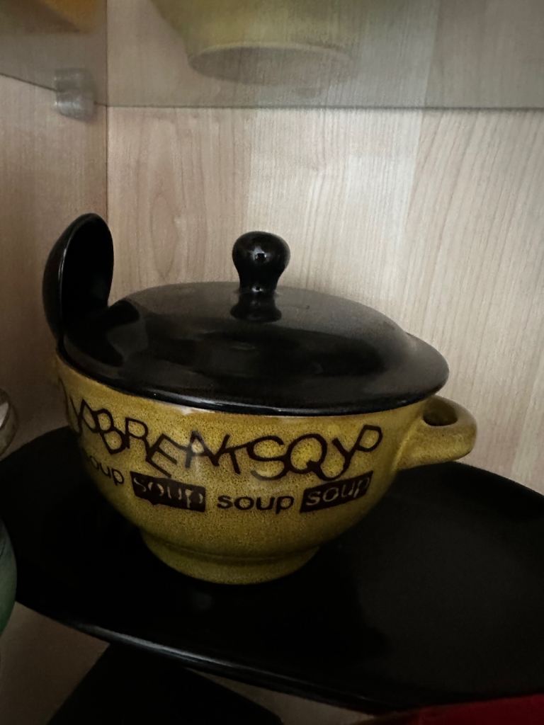 Set of 3 large and 3 small Soup Bowls with Lids and Spoons