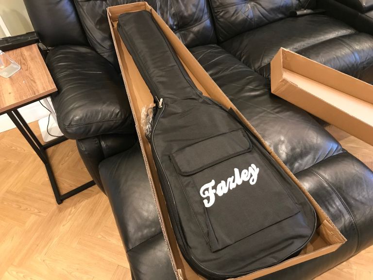 Fazley Sunset Series Piranha 4 Sky Blue Electric Bass Guitar with Gig Bag, new!