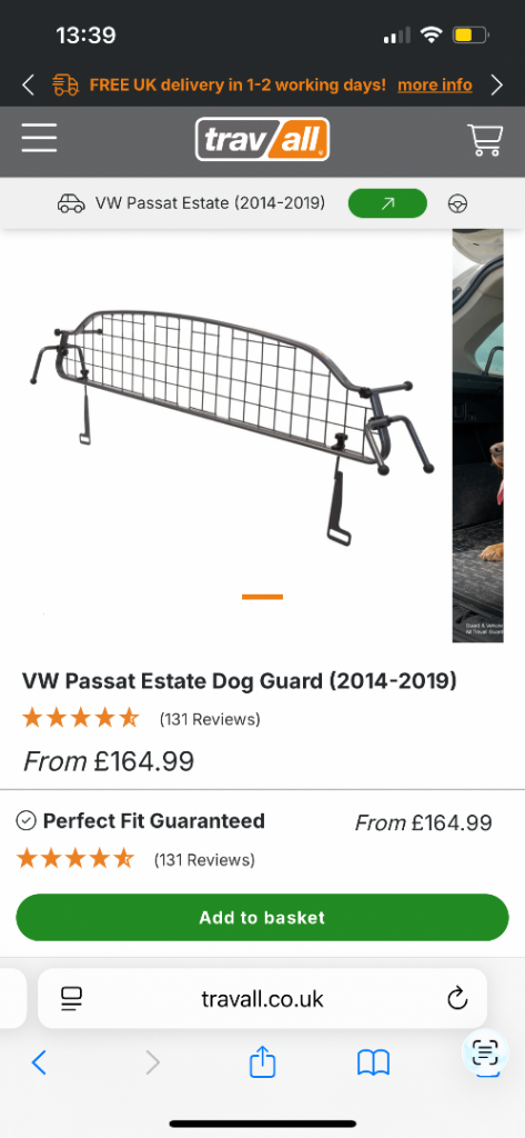 VW Passat estate dog guard and boot mat